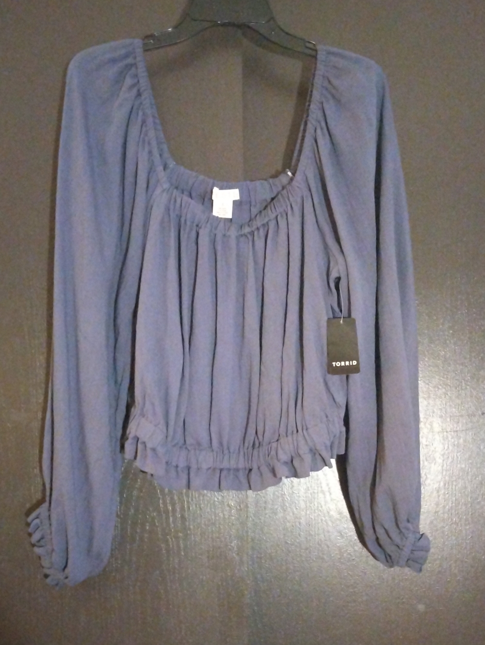 Torrid Festi Ruffle Trim Balloon Sleeve Crop Blue 1X